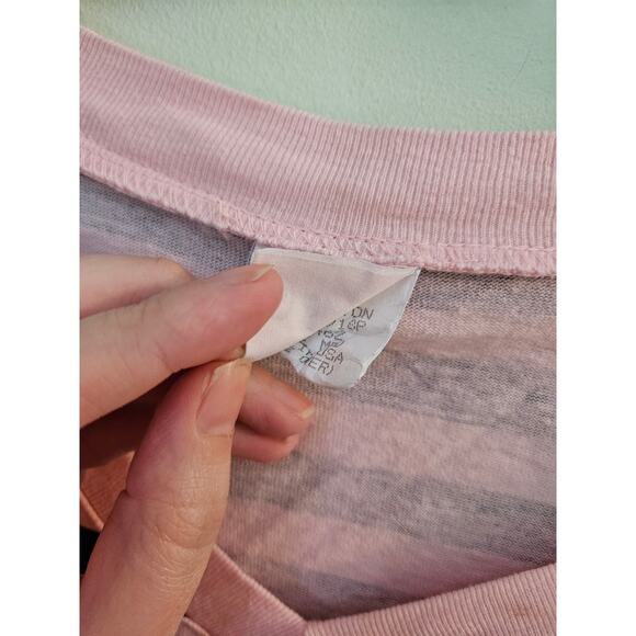 NEW VINTAGE Michael G 90s Striped Tee w/ Small Hole Defect ~ Medium Made in USA - Picture 10 of 14